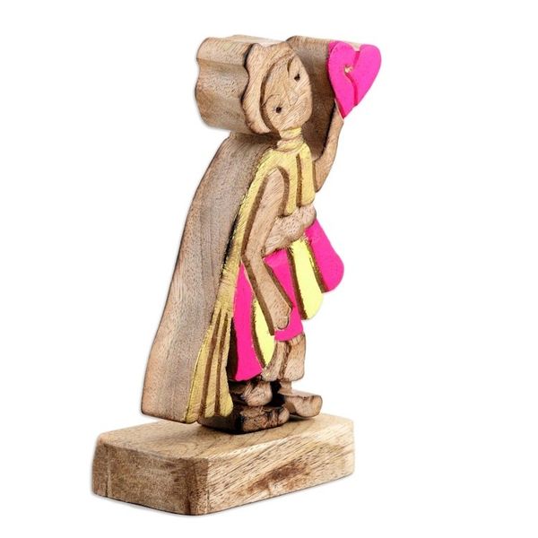 Alternate image for Hand-Painted Mango Wood Romantic Sculpture in Vibrant Hues Loving Messenger