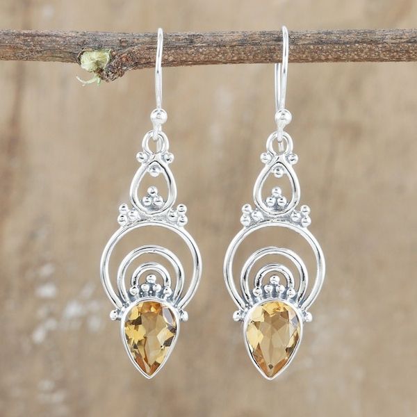 Alternate image for Sterling Silver Dangle Earrings with 4-Carat Citrine Jewels Sun Glory