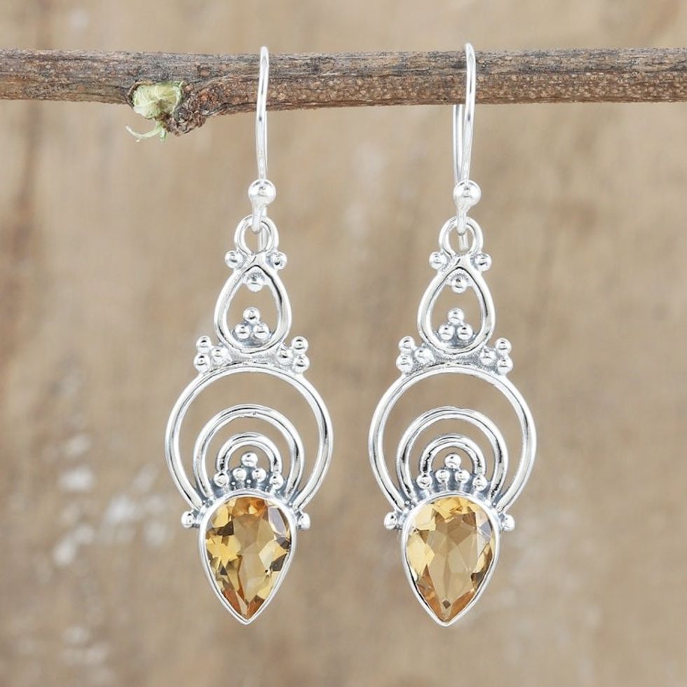 Sterling Silver Dangle Earrings with 4-Carat Citrine Jewels 'Sun Glory'