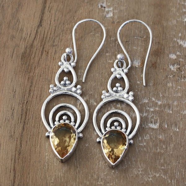 Alternate image for Sterling Silver Dangle Earrings with 4-Carat Citrine Jewels Sun Glory