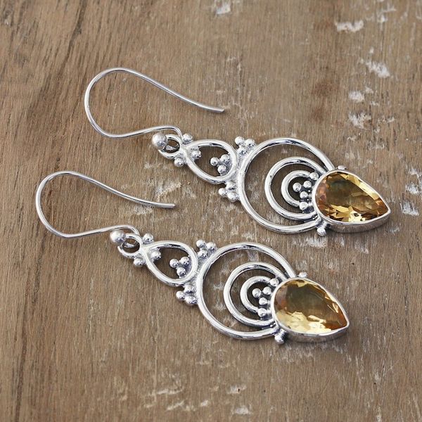 Alternate image for Sterling Silver Dangle Earrings with 4-Carat Citrine Jewels Sun Glory