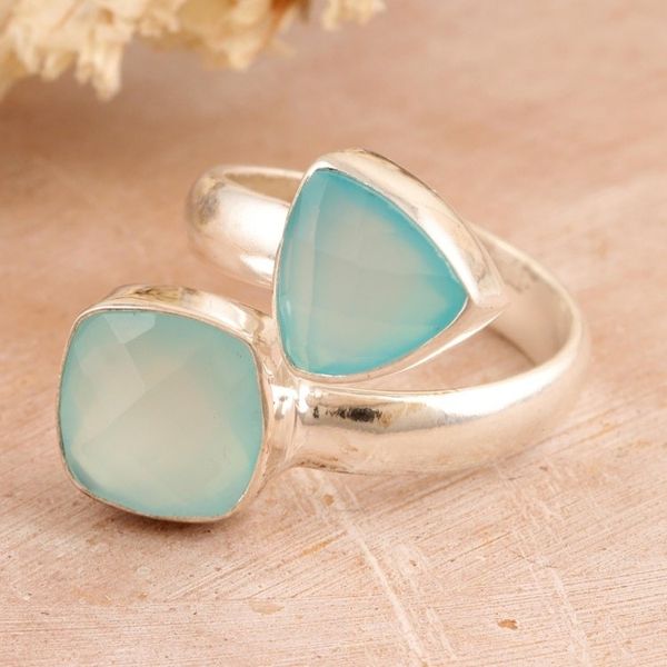 Alternate image for Sterling Silver Wrap Ring with Eight-Carat Chalcedony Gems Peace Horizon