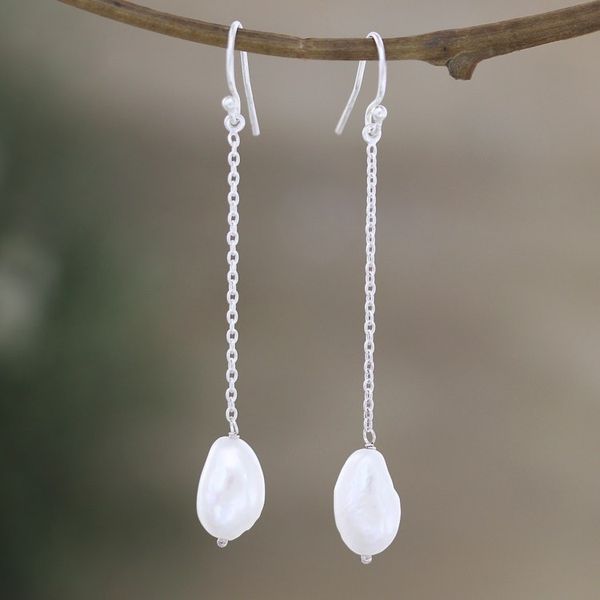 Alternate image for Sterling Silver Dangle Earrings with Cream Cultured Pearls Pearly Fortune
