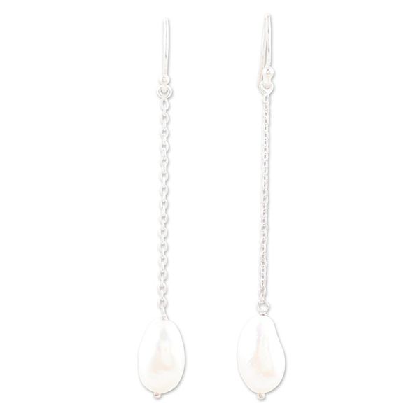 Alternate image for Sterling Silver Dangle Earrings with Cream Cultured Pearls Pearly Fortune