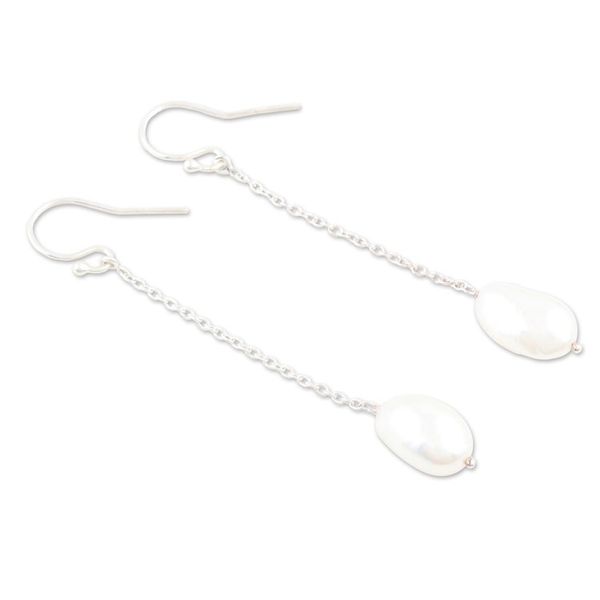 Alternate image for Sterling Silver Dangle Earrings with Cream Cultured Pearls Pearly Fortune
