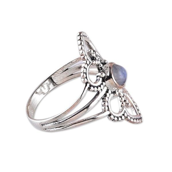 Alternate image for Polished Floral Natural Rainbow Moonstone Cocktail Ring Misty Divinity