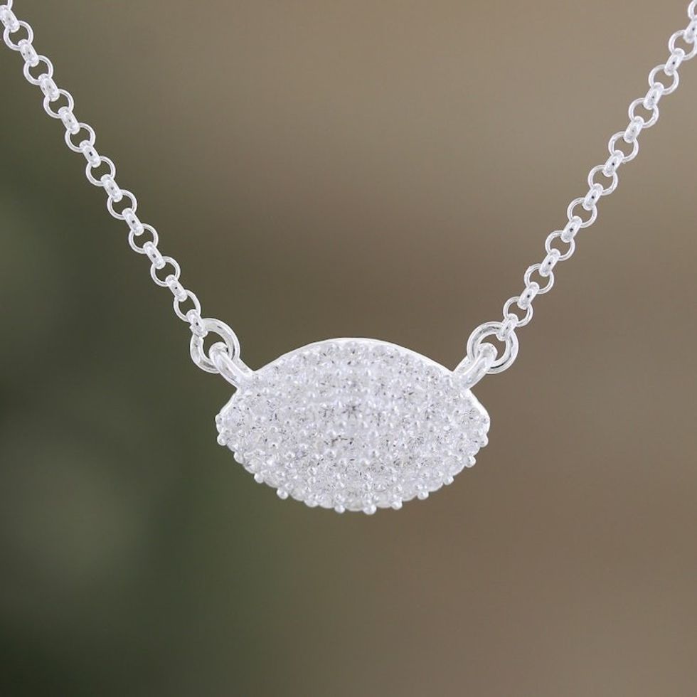 Sterling Silver Pendant Necklace with Cubic Zirconia Stones 'Glance at the Light'