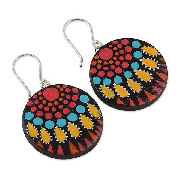 Alternate image for Mandala-Inspired Hand-Painted Round Ceramic Dangle Earrings Mandala Realm