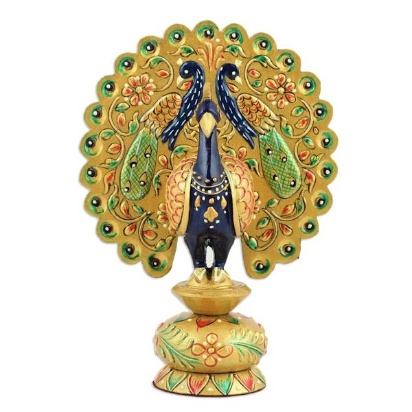 Alternate image for Handcrafted Golden Kadam Wood Peacock Sculpture from India Paradisiacal Peacock