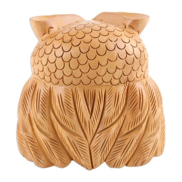 Alternate image for Wood Figurine of An Owl Exquisitely Hand-Carved in India Owl Charm