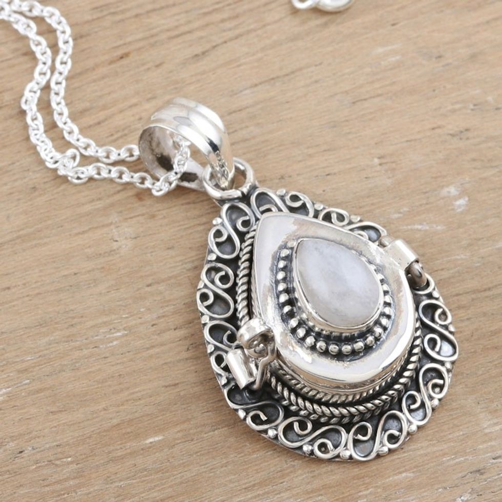 Sterling Silver Locket Pendant Necklace with Moonstone 'Lunar Blessing'