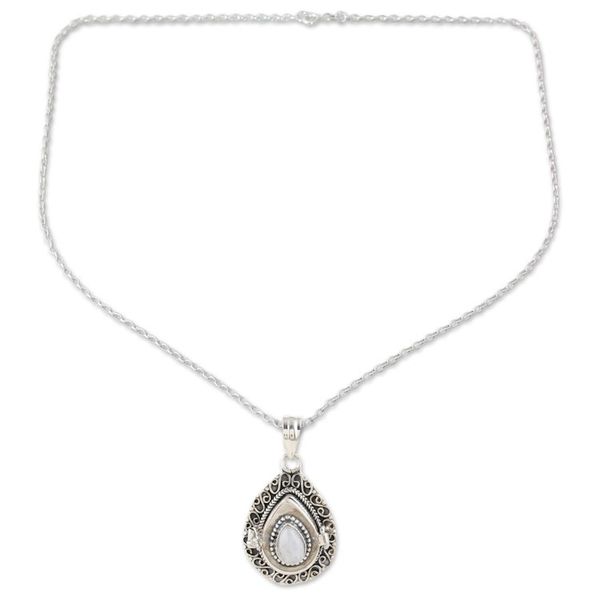 Alternate image for Sterling Silver Locket Pendant Necklace with Moonstone Lunar Blessing