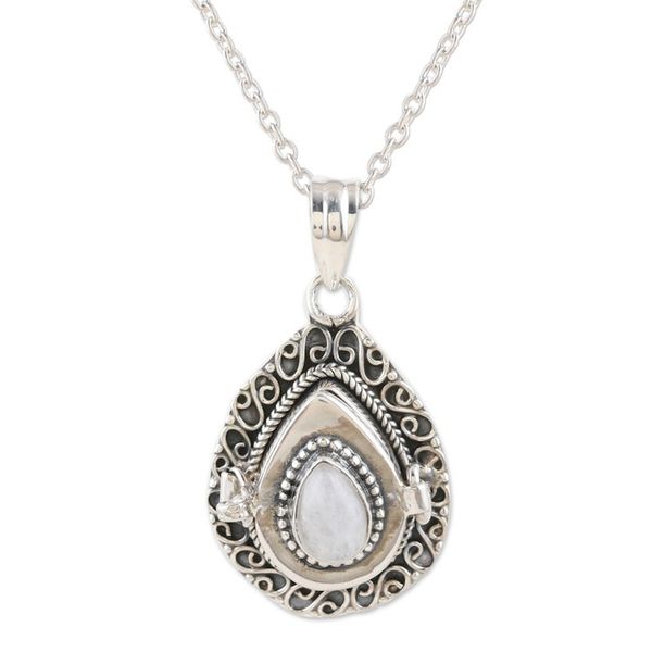 Alternate image for Sterling Silver Locket Pendant Necklace with Moonstone Lunar Blessing