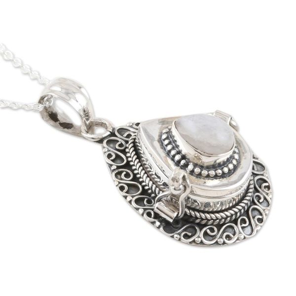 Alternate image for Sterling Silver Locket Pendant Necklace with Moonstone Lunar Blessing