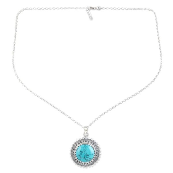 Alternate image for Reconstituted Turquoise and Sterling Silver Pendant Necklace Glam and Chic