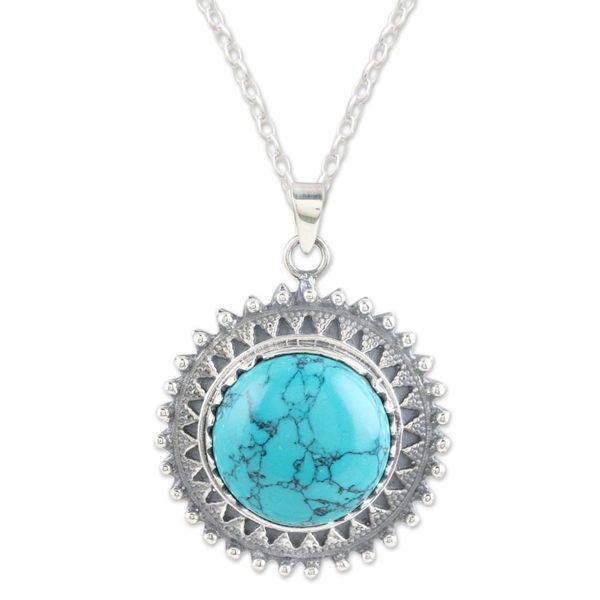 Alternate image for Reconstituted Turquoise and Sterling Silver Pendant Necklace Glam and Chic