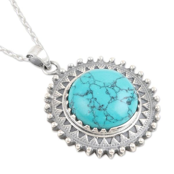 Alternate image for Reconstituted Turquoise and Sterling Silver Pendant Necklace Glam and Chic