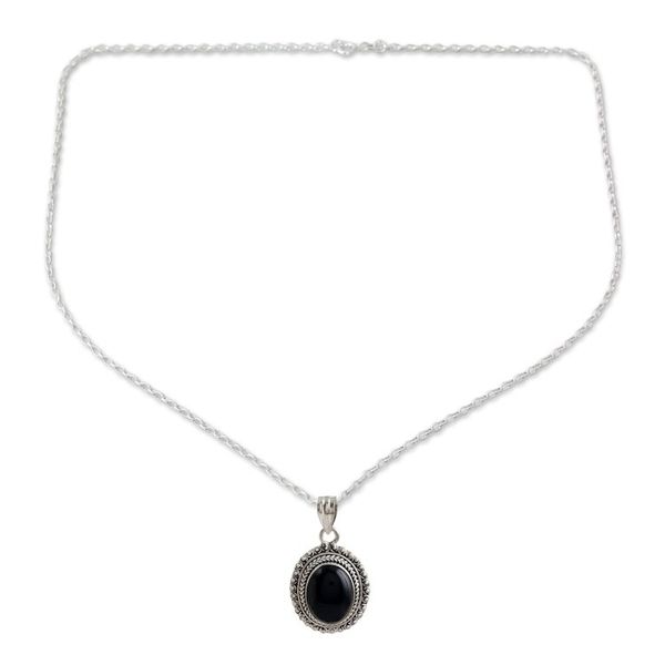 Alternate image for Onyx Cabochon and Sterling Silver Pendant Necklace Protective Allure