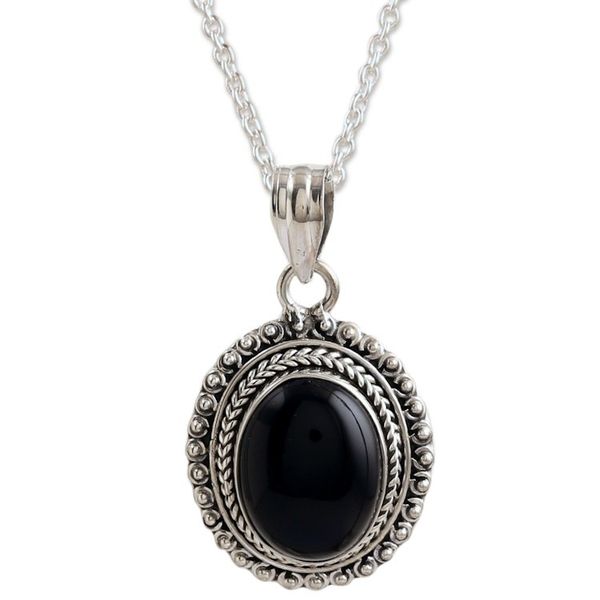 Alternate image for Onyx Cabochon and Sterling Silver Pendant Necklace Protective Allure