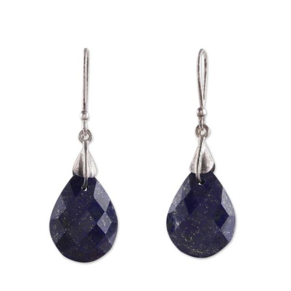Alternate image for Polished Sterling Silver and Lapis Lazuli Dangle Earrings Sparkles of Blue