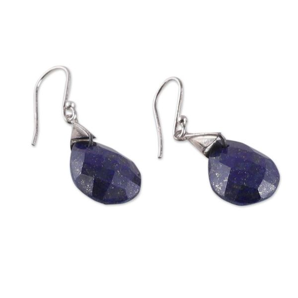 Alternate image for Polished Sterling Silver and Lapis Lazuli Dangle Earrings Sparkles of Blue
