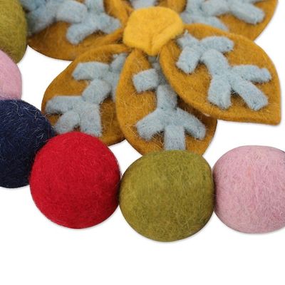 Alternate image for Snowflake-Themed Colorful Wool Felt Garland Made in India Snowflake Party