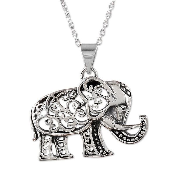 Alternate image for Elephant-Shaped Sterling Silver Pendant Necklace from India Fortunate Soul