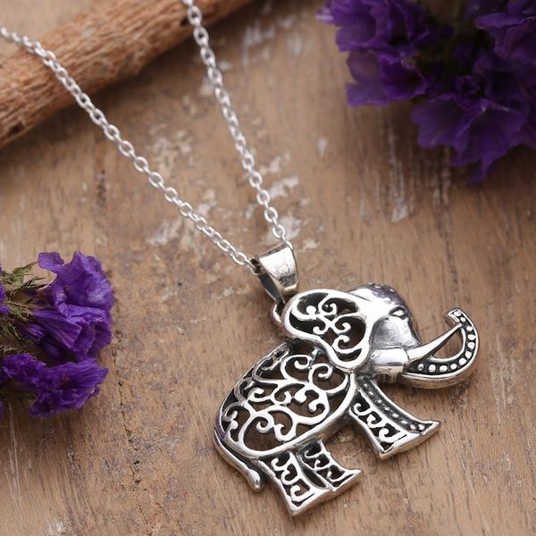 Alternate image for Elephant-Shaped Sterling Silver Pendant Necklace from India Fortunate Soul