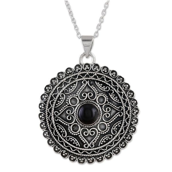 Alternate image for Sterling Silver Pendant Necklace with Black Onyx Stone Love in Shadows