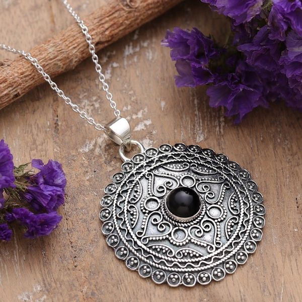 Alternate image for Sterling Silver Pendant Necklace with Black Onyx Stone Love in Shadows