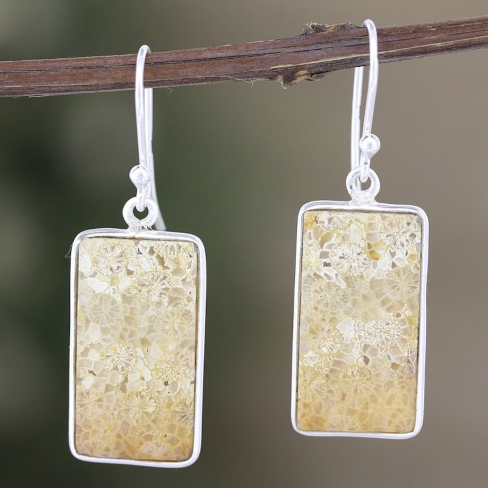 Sterling Silver Dangle Earrings with Agate Cabochons 'Balanced Geometry'