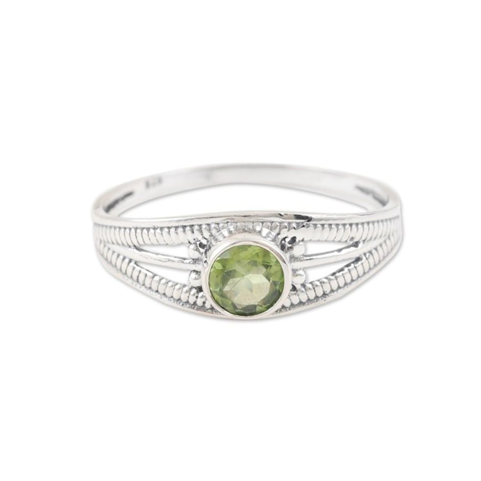 Polished Domed Single Stone Ring with Natural Peridot Gem 'Fortunate Eden'