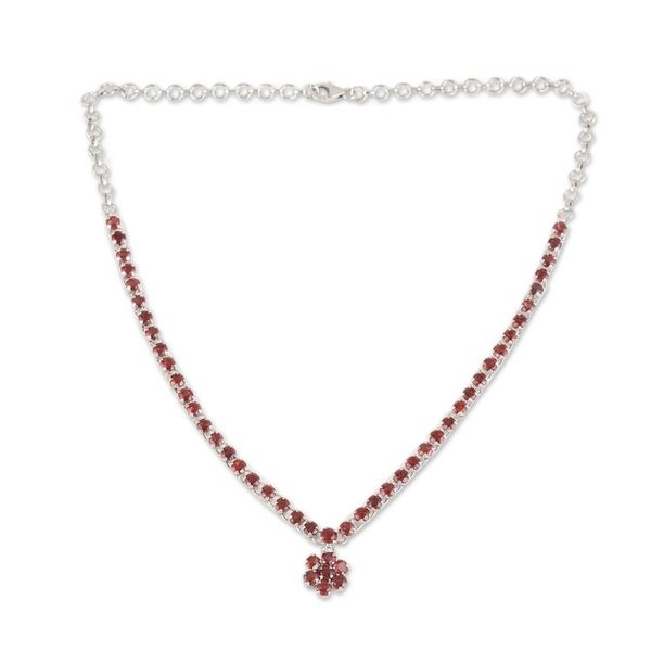 Alternate image for Rhodium-Plated Floral Pendant Necklace with Garnet Stones Passionate Soul