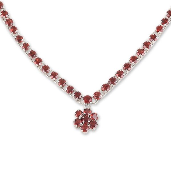 Alternate image for Rhodium-Plated Floral Pendant Necklace with Garnet Stones Passionate Soul