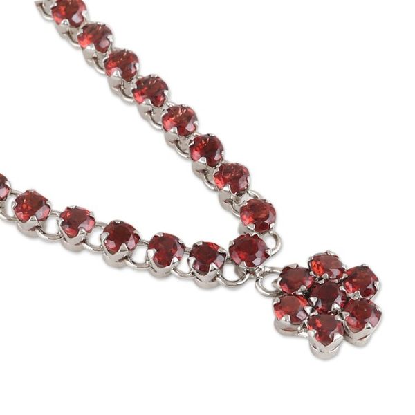 Alternate image for Rhodium-Plated Floral Pendant Necklace with Garnet Stones Passionate Soul
