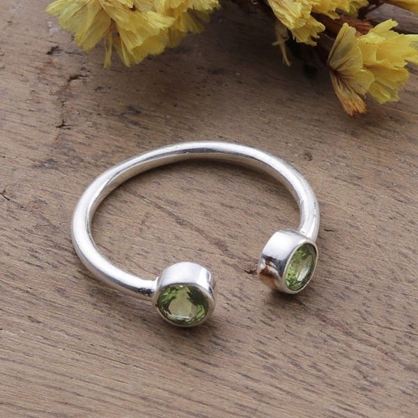 Alternate image for Polished Sterling Silver Wrap Ring with 2 Peridot Stones Trendy Gleam