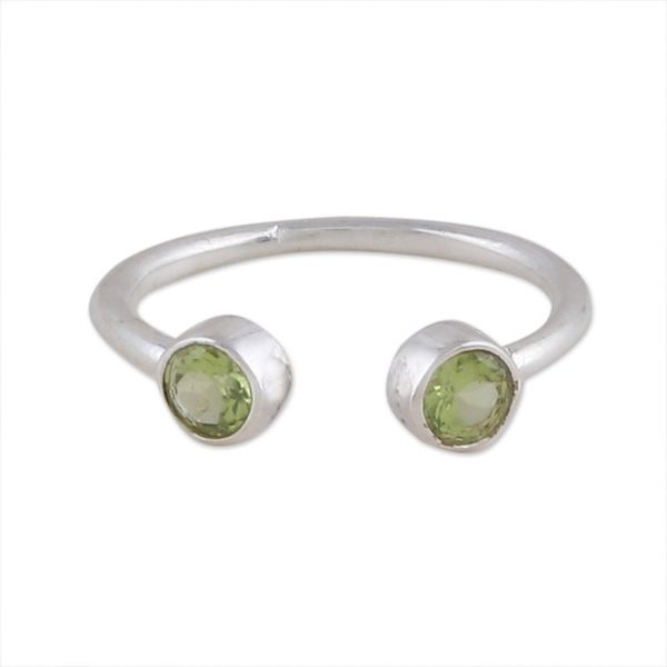 Alternate image for Polished Sterling Silver Wrap Ring with 2 Peridot Stones Trendy Gleam