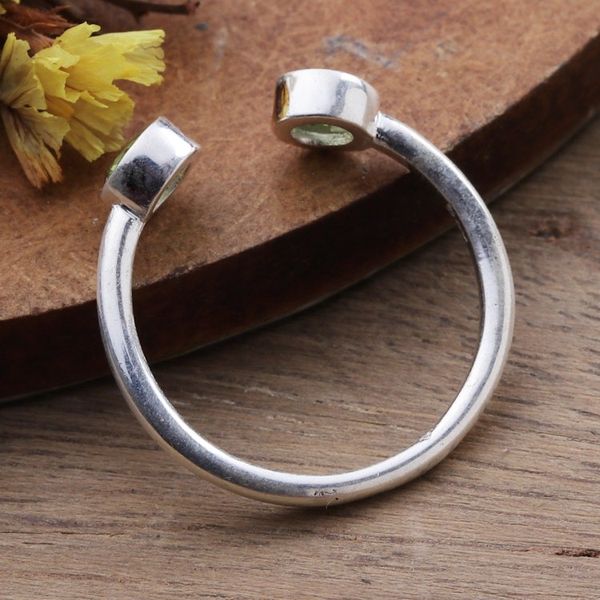 Alternate image for Polished Sterling Silver Wrap Ring with 2 Peridot Stones Trendy Gleam