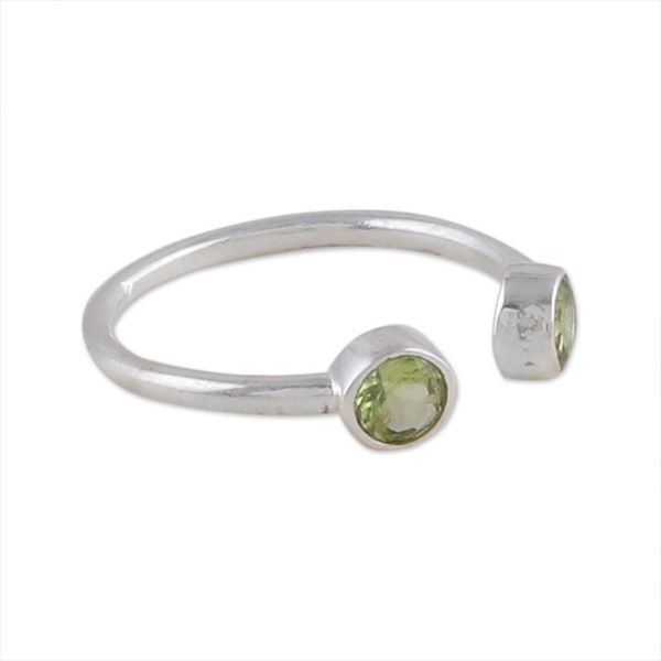 Alternate image for Polished Sterling Silver Wrap Ring with 2 Peridot Stones Trendy Gleam