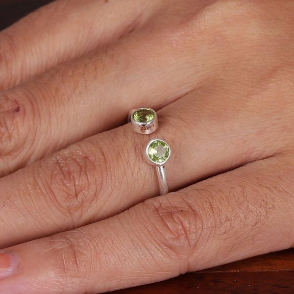 Alternate image for Polished Sterling Silver Wrap Ring with 2 Peridot Stones Trendy Gleam