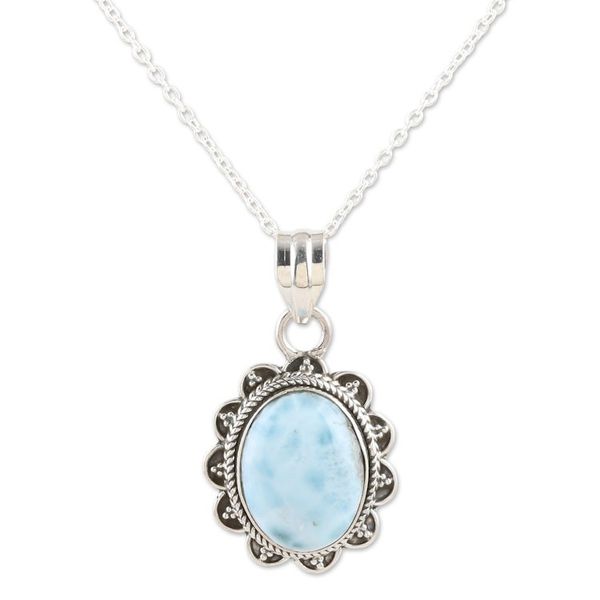 Alternate image for Sterling Silver Pendant Necklace with Larimar Gemstone Peace Maiden