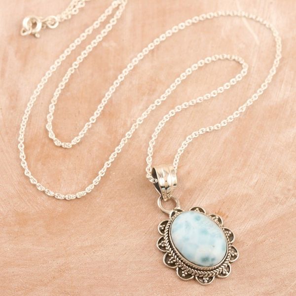 Alternate image for Sterling Silver Pendant Necklace with Larimar Gemstone Peace Maiden