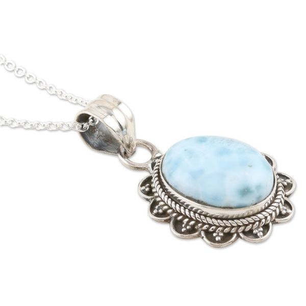 Alternate image for Sterling Silver Pendant Necklace with Larimar Gemstone Peace Maiden