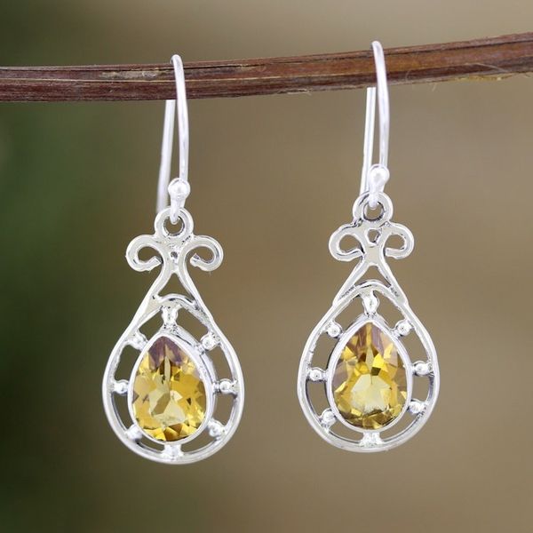 Alternate image for Faceted 4-Carat Citrine Dangle Earrings Crafted in India Prosperous Essence