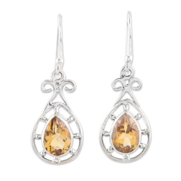 Alternate image for Faceted 4-Carat Citrine Dangle Earrings Crafted in India Prosperous Essence