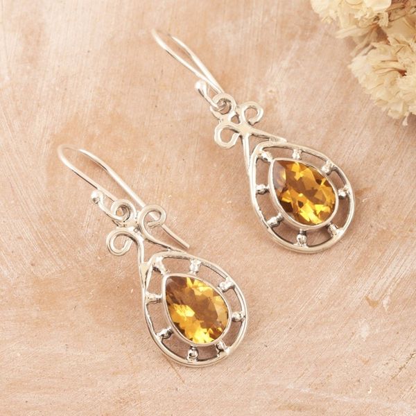Alternate image for Faceted 4-Carat Citrine Dangle Earrings Crafted in India Prosperous Essence