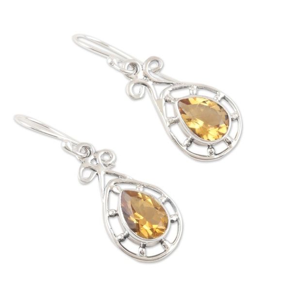 Alternate image for Faceted 4-Carat Citrine Dangle Earrings Crafted in India Prosperous Essence