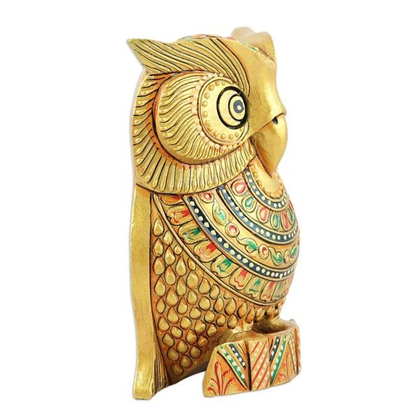 Alternate image for Traditional Painted Kadam Wood Magnet of a Golden Owl Golden Sage