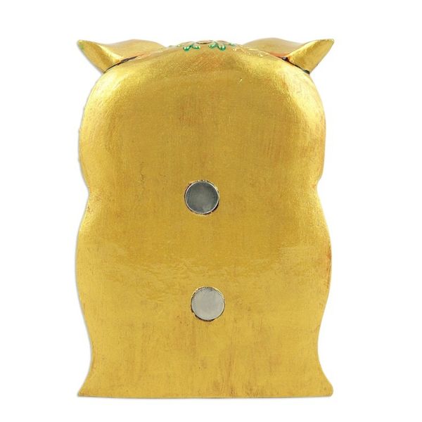 Alternate image for Traditional Painted Kadam Wood Magnet of a Golden Owl Golden Sage