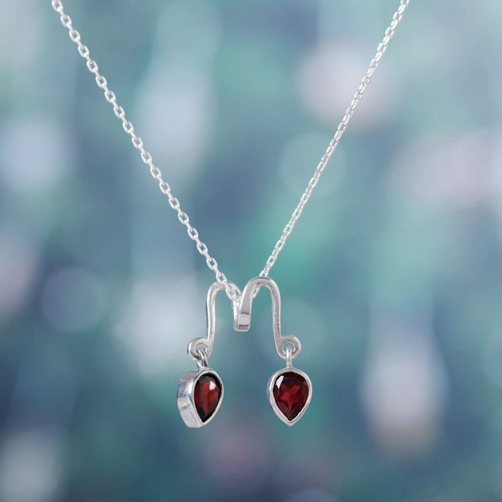 Modern Sterling Silver Pendant Necklace with Garnet Stone 'Crimson Dreams'